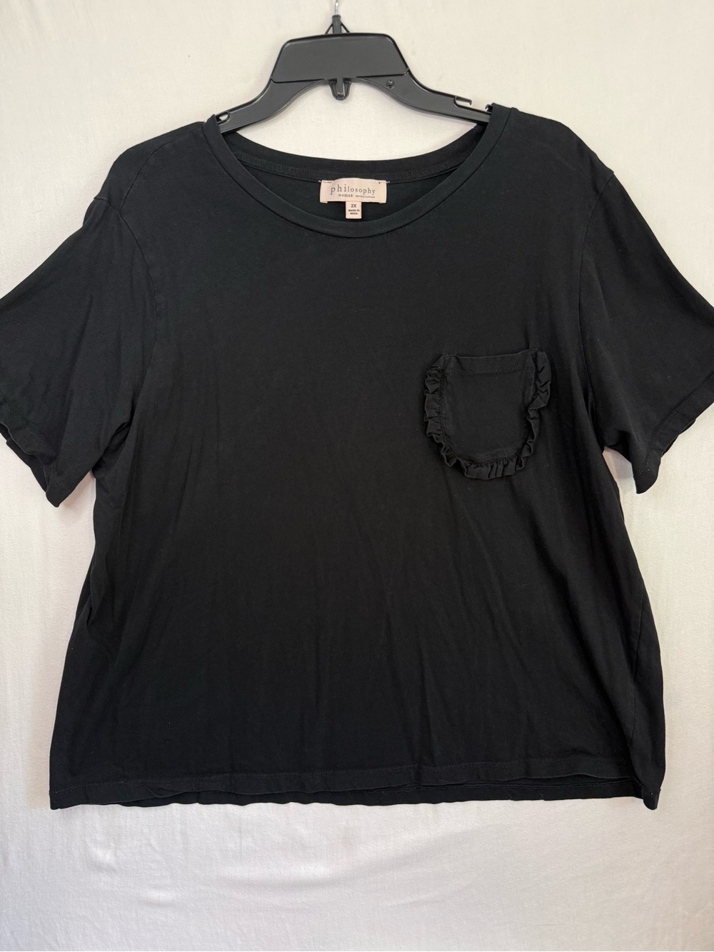 philosophy Black Ruffle Pocket Short Sleeve Tee 100% Cotton Size 2X